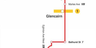 Mapa TTC 14 Glencairn autobusnu rutu Torontu