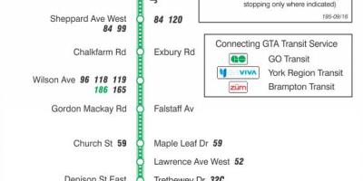 Mapa TTC 195 Jane Raketa autobusnu rutu Torontu