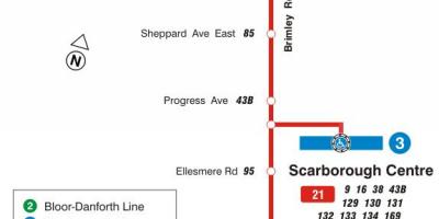 Mapa TTC 21 Brimley autobusnu rutu Torontu