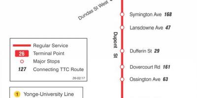 Mapa TTC 26 Dupont autobusnu rutu Torontu