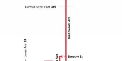 Mapa TTC 31 Greenwood autobusnu rutu Torontu