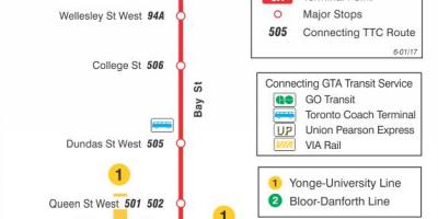 Mapa TTC 6 Bay autobusnu rutu Torontu